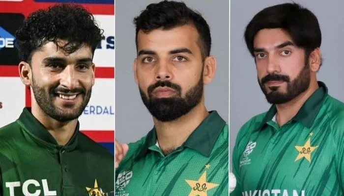 This collage shows Sufiyan Muqeem, Shadab Khan, and Usman Tariq